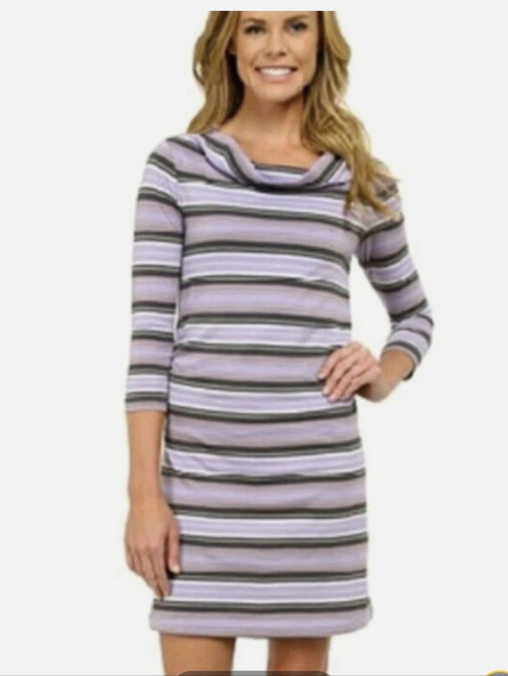 Patagonia Kamala Striped Cowl Neck Dess SZ.L gray& Lilac